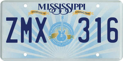 MS license plate ZMX316