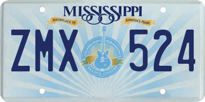 MS license plate ZMX524