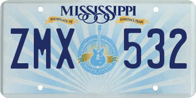 MS license plate ZMX532