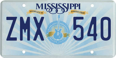 MS license plate ZMX540