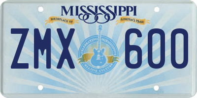 MS license plate ZMX600