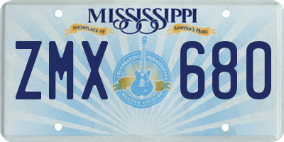 MS license plate ZMX680