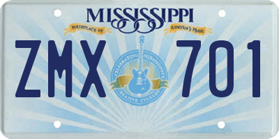 MS license plate ZMX701