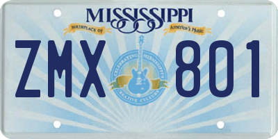 MS license plate ZMX801