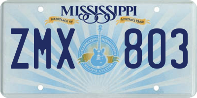 MS license plate ZMX803
