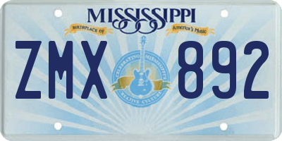 MS license plate ZMX892