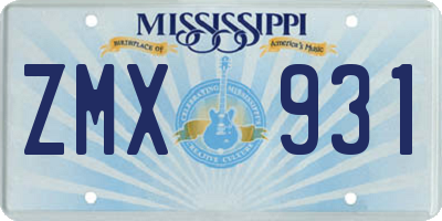 MS license plate ZMX931