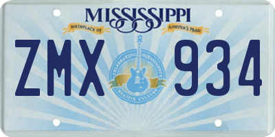 MS license plate ZMX934
