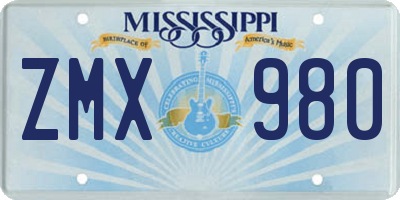 MS license plate ZMX980