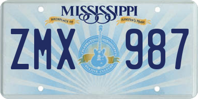 MS license plate ZMX987