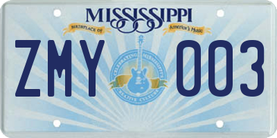 MS license plate ZMY003