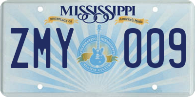 MS license plate ZMY009