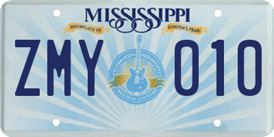 MS license plate ZMY010
