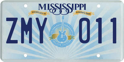 MS license plate ZMY011