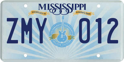 MS license plate ZMY012