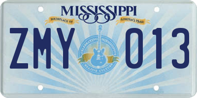 MS license plate ZMY013