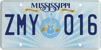 MS license plate ZMY016