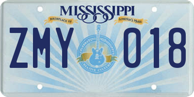 MS license plate ZMY018