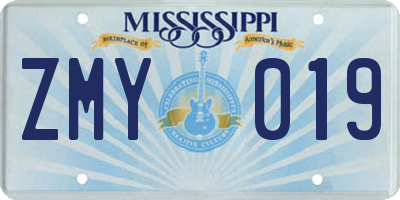MS license plate ZMY019