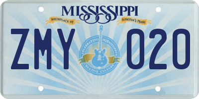 MS license plate ZMY020