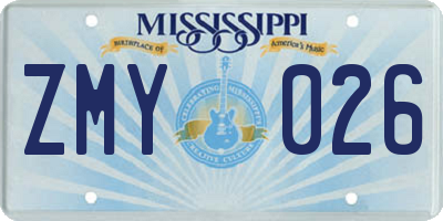 MS license plate ZMY026