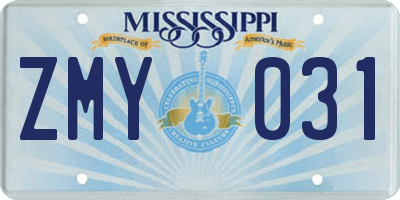 MS license plate ZMY031