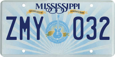 MS license plate ZMY032