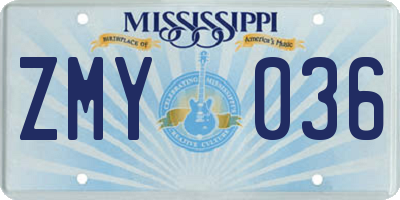 MS license plate ZMY036