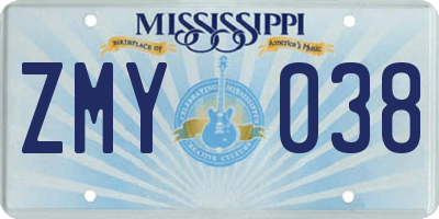 MS license plate ZMY038