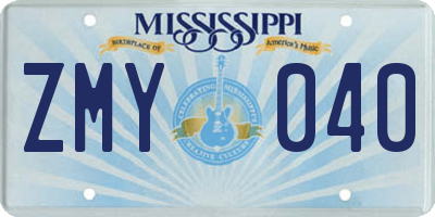 MS license plate ZMY040