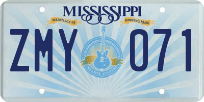 MS license plate ZMY071
