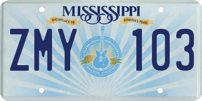 MS license plate ZMY103