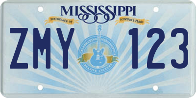 MS license plate ZMY123