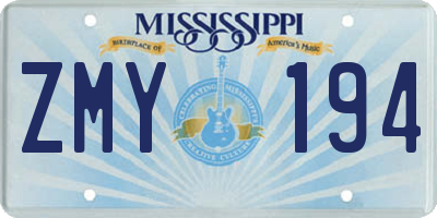 MS license plate ZMY194