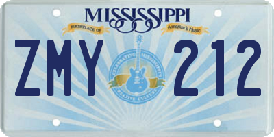 MS license plate ZMY212