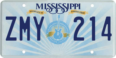 MS license plate ZMY214