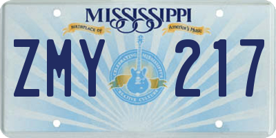 MS license plate ZMY217