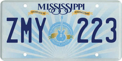 MS license plate ZMY223