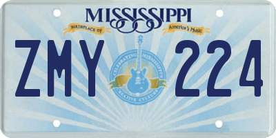 MS license plate ZMY224