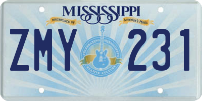 MS license plate ZMY231