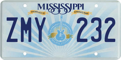 MS license plate ZMY232