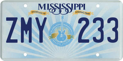 MS license plate ZMY233