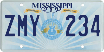 MS license plate ZMY234