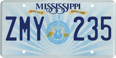 MS license plate ZMY235