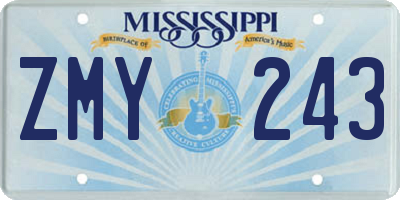 MS license plate ZMY243