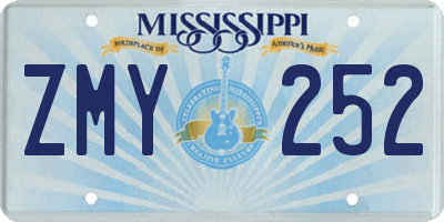 MS license plate ZMY252