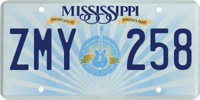 MS license plate ZMY258