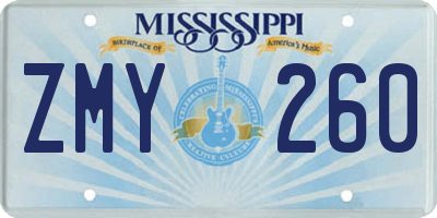 MS license plate ZMY260