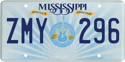 MS license plate ZMY296