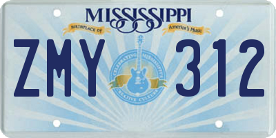 MS license plate ZMY312